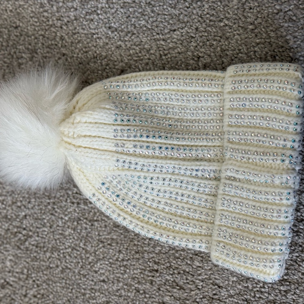 French Connection Ivory Beanie with Rhinestones - Picture 4 of 6